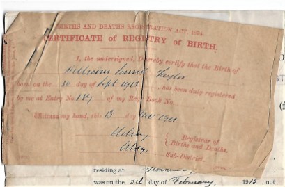 Attachment of William's registration of birth.
